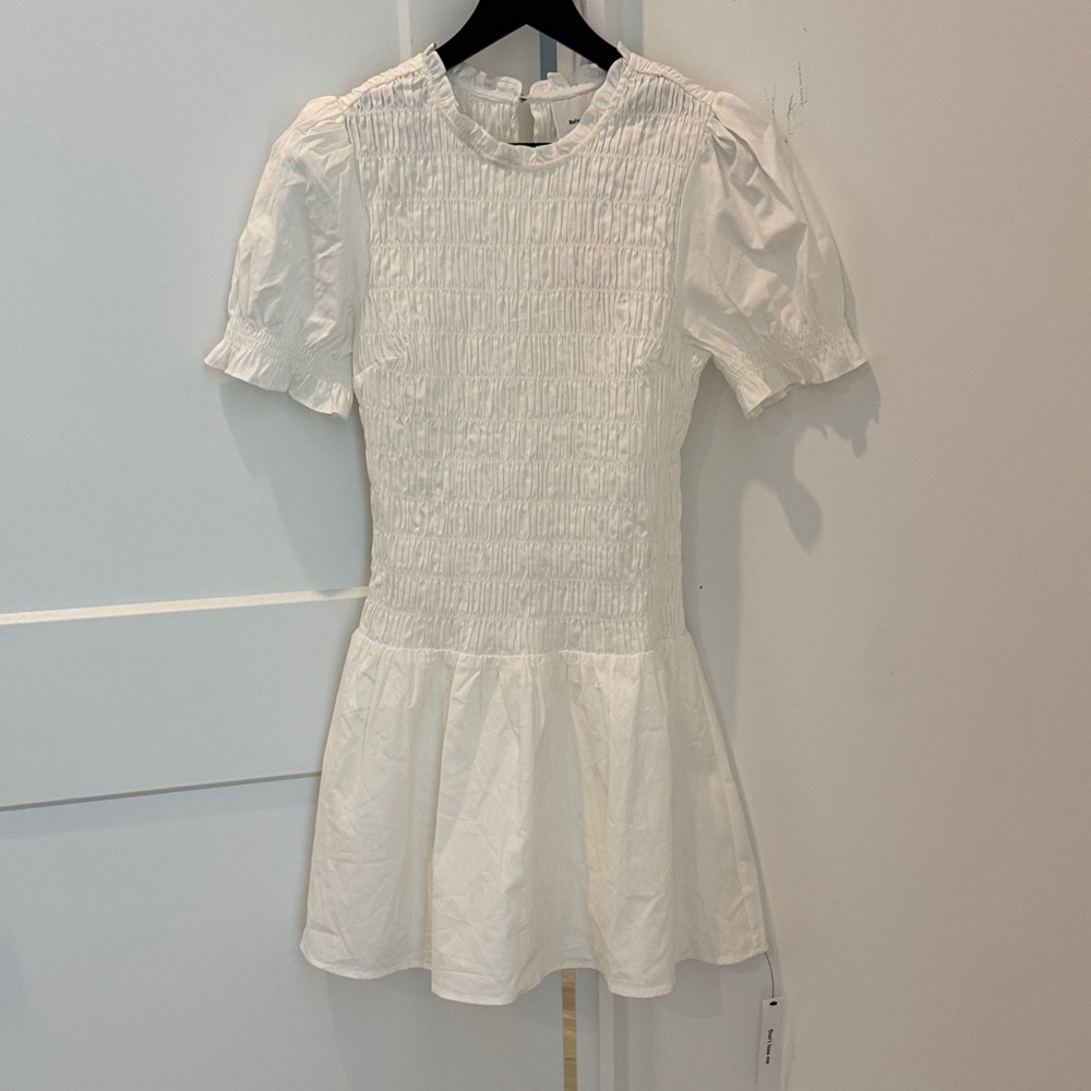 Reformation Leannah Puff-Sleeve Smocked Mini Dress 8 **NWT, see notes** - Picture 3 of 9